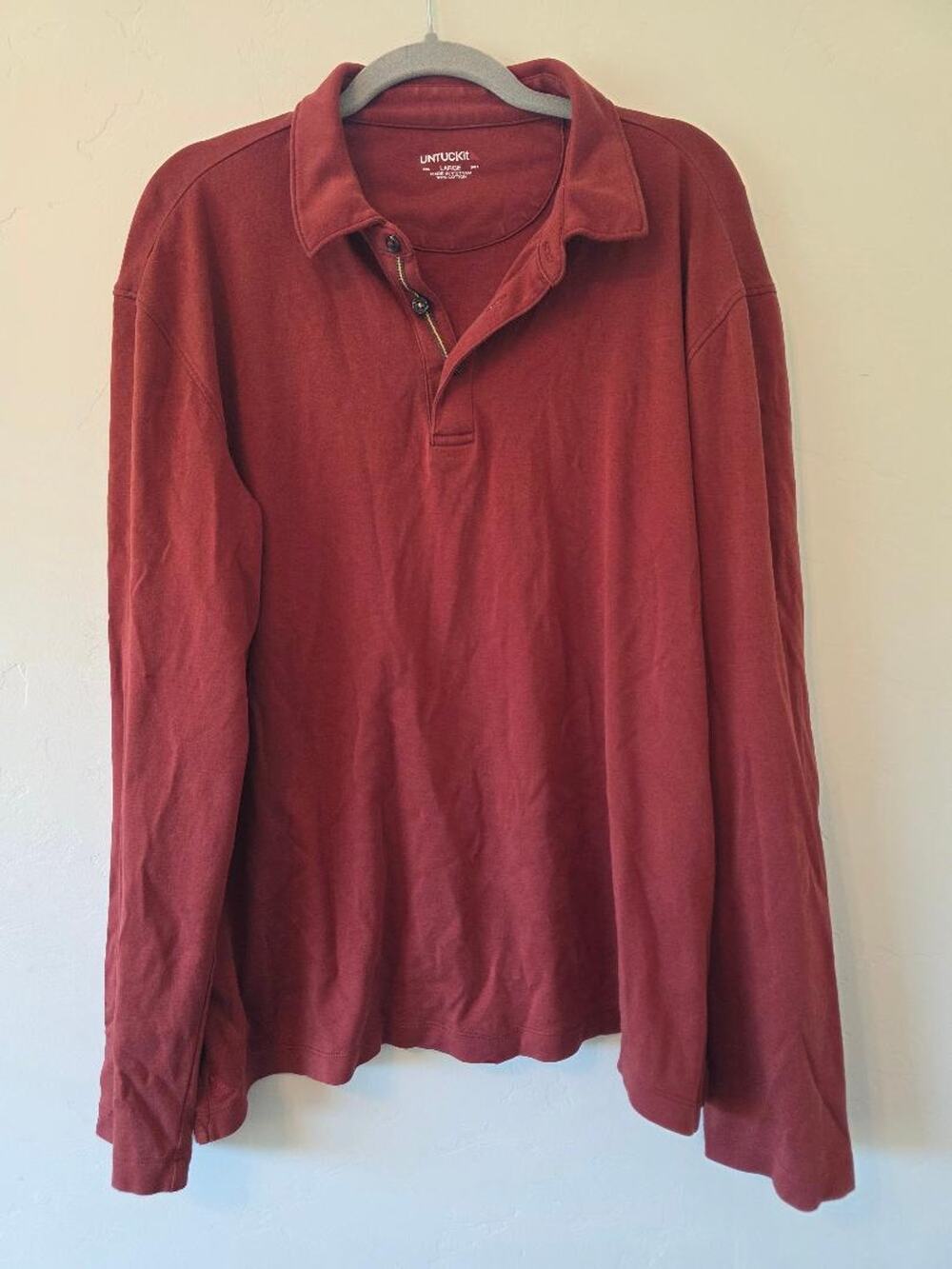 UNTUCKit Mens Large Rust Red Long Sleeve Polo Shirt Cotton